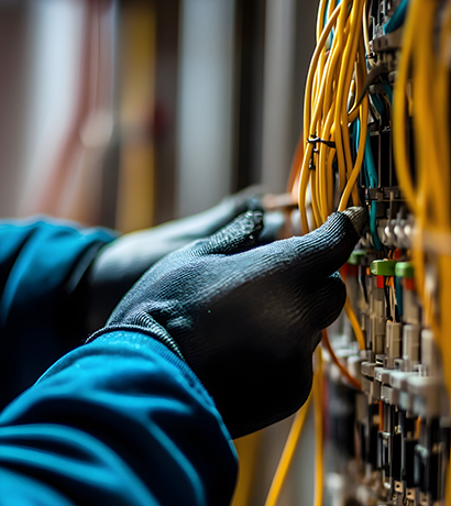 Close-up photo of an electrician repairing wiring
