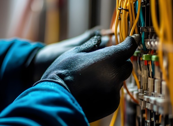 Close-up photo of an electrician repairing wiring